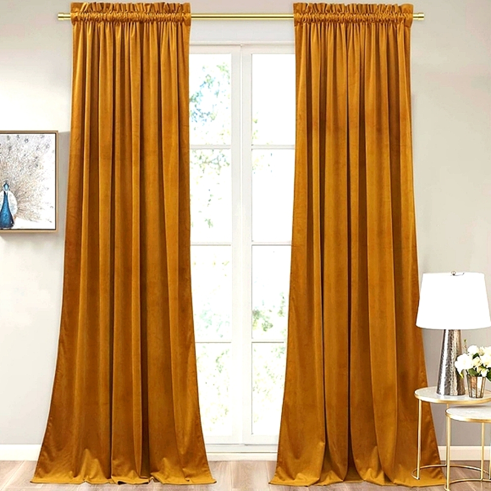 2 panels- Gold Velvet Curtains